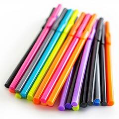 Fototapeta premium A Pile of Colorful Markers on White Background