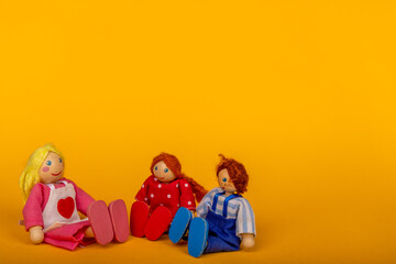 Mother with Children on Orange Background