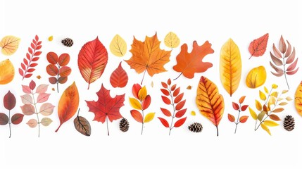 Obraz premium Vibrant autumn leaf border, diverse shapes and colors, perfect for seasonal designs