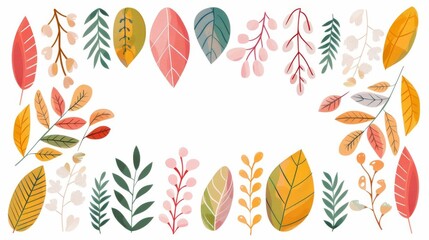 Fototapeta premium Vibrant autumn leaf border, diverse shapes and colors, perfect for seasonal designs