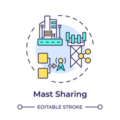 Mast sharing multi color concept icon. Telecommunication infrastructure sharing. Telecom tower sharing. Round shape line illustration. Abstract idea. Graphic design. Easy to use in blog post