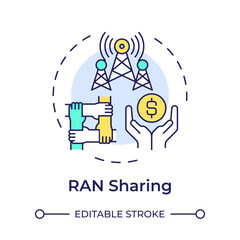 RAN sharing multi color concept icon. Telecommunication infrastructure sharing. Radio station. Telecom industry. Round shape line illustration. Abstract idea. Graphic design. Easy to use in blog post