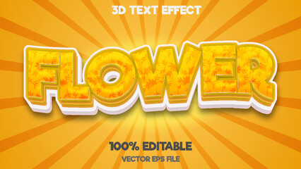 Flower editable 3d vector text effect with yellow color style