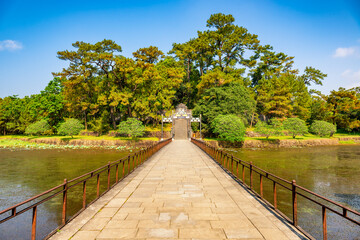 Minh Mang tomb near the Imperial City with the Purple Forbidden City within the Citadel in Hue, Vietnam.