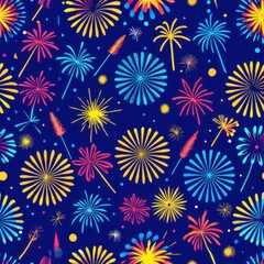 Seamless pattern of carnival fireworks and sparklers, Generative AI