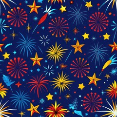 Seamless pattern of carnival fireworks and sparklers, Generative AI