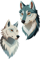 Naklejka premium Two wolves looking right with grey and white fur