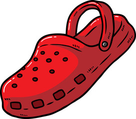 Hand Drawn Vector Cartoon Red Clog Slides Footwear