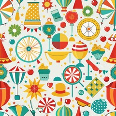 Seamless pattern of carnival games and prizes, Generative AI