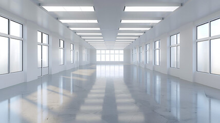 3D blank business hall with high-resolution, featuring an empty office layout,