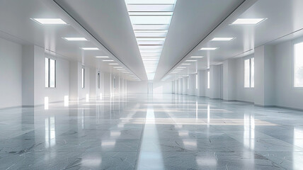 Blank business hall in high-resolution 3D, highlighting an empty office environment,