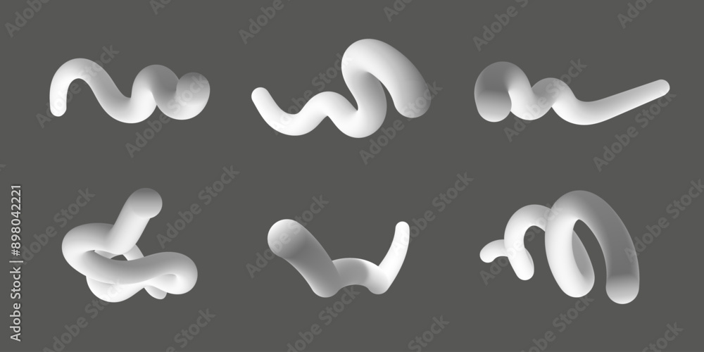 Poster 3d twisted lines collection. white gradient blend line. dynamic abstract strokes vector set