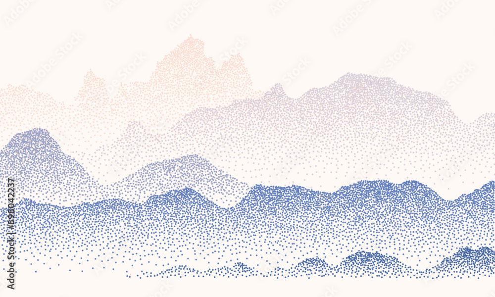 Poster abstract mountain landscape. dotwork grain pattern. nature background with fading dot effect