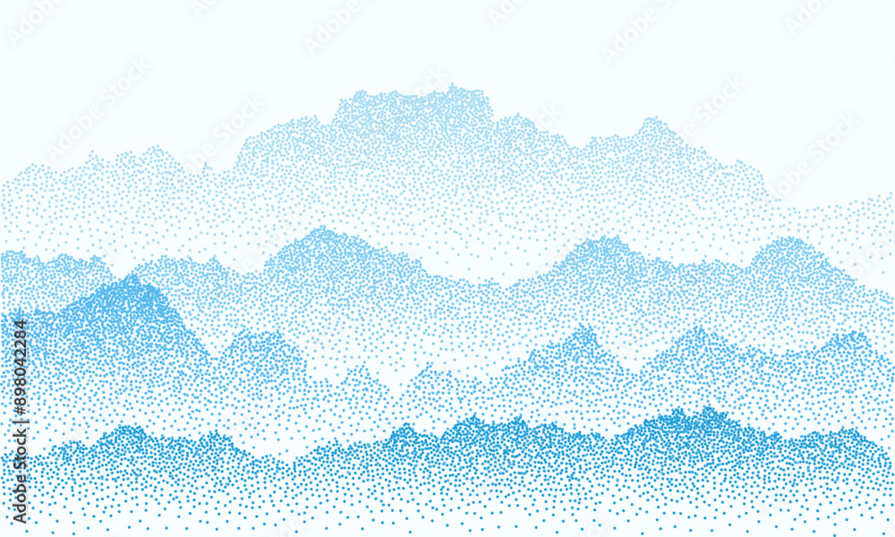 Poster abstract mountain landscape. dotwork grain pattern. nature background with fading dot effect