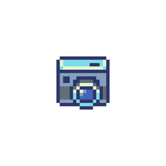 Retro camera icon. Pixel art flat style. Web site design. 8-bit sprite. Isolated abstract vector illustration. 