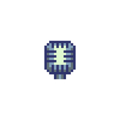 Microphone pixel art style. Icon for web and mobile devices. Game assets.  8-bit. Isolated vector illustration.
