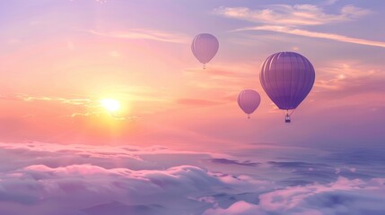 Obraz premium Hot Air Balloons Soaring Above the Clouds at Sunset