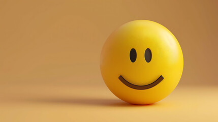 Fototapeta premium A 3D rendered yellow smiley face on a tan background.