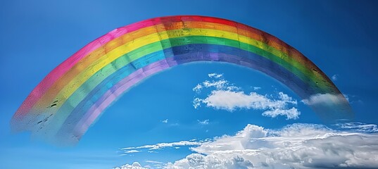 Rainbow on blue sky. LGBT pride gender equality concept. Generative AI technology.
