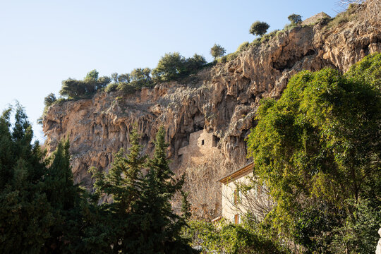 Detail of the cliff over Cotignac, a French village in the Var department of the Provence-Alpes-Cote d'Azur region