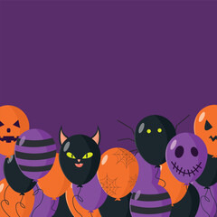 Halloween background with black, orange and purple balloons. Card, invitation and print design.