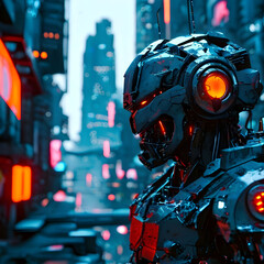 Futuristic Robot in a city