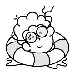 Boy with pool safety ring, doodle icon 

