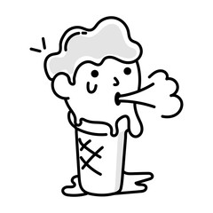 Hand drawn icon showing cute melting cartoon with cone 

