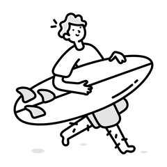 A doodle icon of beach surfing boy  

