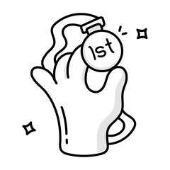 Hand holding winner medal, doodle icon 

