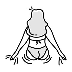 Swimmer girl in bikini sitting at poolside, doodle icon 

