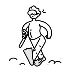 A hand drawn icon of walking marine diver 

