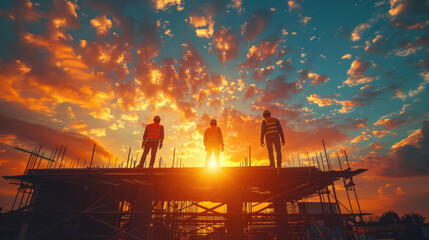 Fototapeta premium Construction team working on a new shopping mall project.