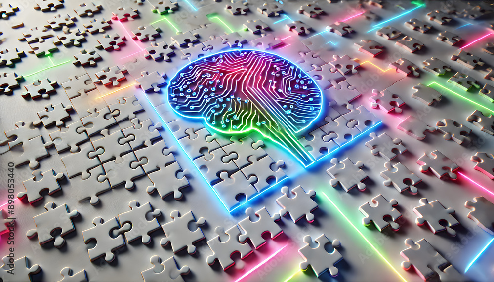 Poster vibrant and futuristic digital brain circuit pattern design with geometric shapes colors and abstrac