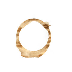 Brown Coffee Cup Mark on Isolated on White Background. Watercolor Coffee and Tea Circle Spot.