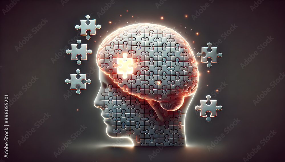 Poster conceptual depicting an intelligent innovative and creative mind represented by a human head silhoue