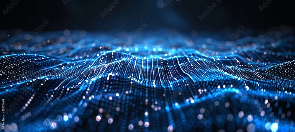 Poster Blue digital data wave cyberspace technology background. Generative AI technology.