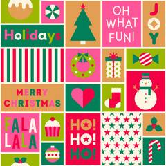 Geometric elements and typography design with grid pattern for christmas and new year celebration.