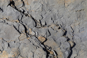 Sea-worn stone texture on a wild coastal beach.