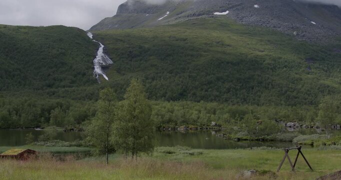 Summer in Norway. Beautiful valley Innerdalen, lake Innerdalsvatna and mountain Innerdalst&aring;rnet.