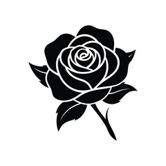 Elegant Black Rose Silhouette Vector Illustration