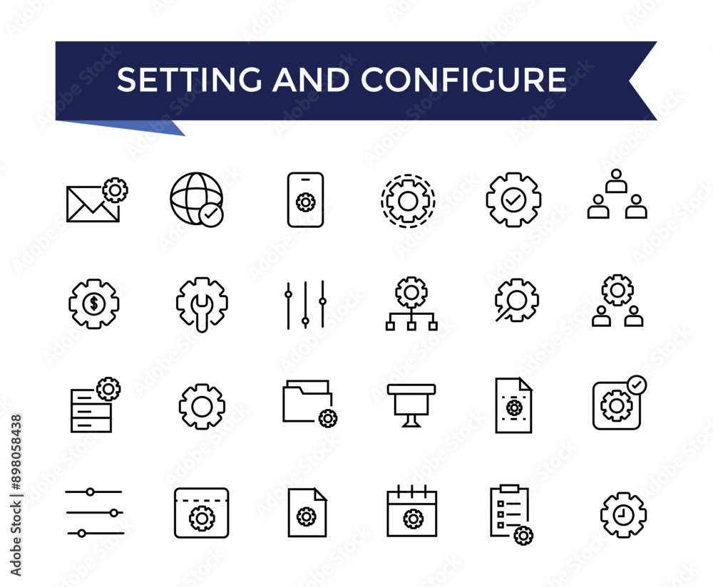 Wall mural setting and configure line icons set with editable stroke collection for web and ui. line icons pack