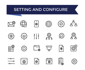 Setting And Configure Line Icons set with editable stroke collection for web and ui. Line icons pack. Vector illustration.