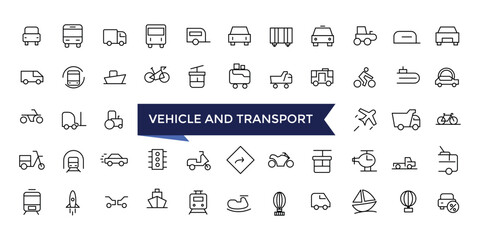 Vehicle And Transport Line Icons set with editable stroke collection for web and ui. Line icons pack. Vector illustration.