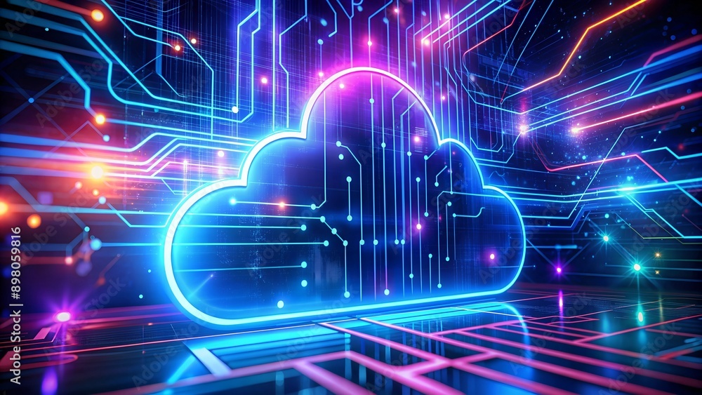 Poster futuristic technology background with neon light cloud computing