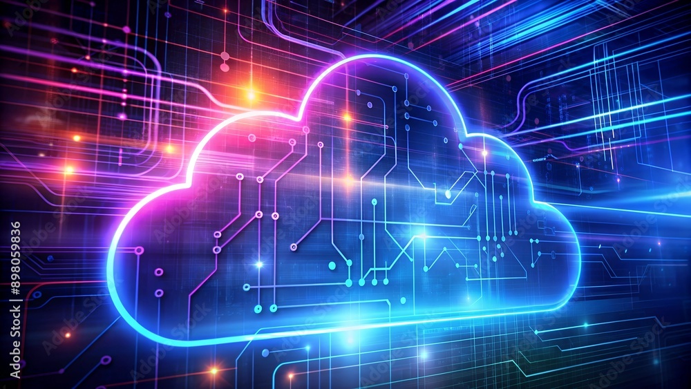 Poster futuristic technology background with neon light cloud computing