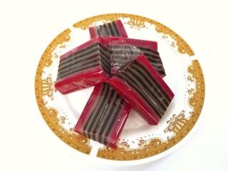 flatlay Lapis beras or kue pepe an Indonesian traditional dessert and street food served on a...