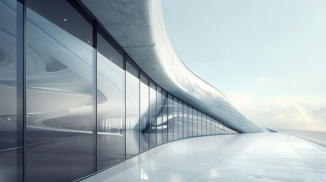 Curved business office building outdoor partial renderings.
