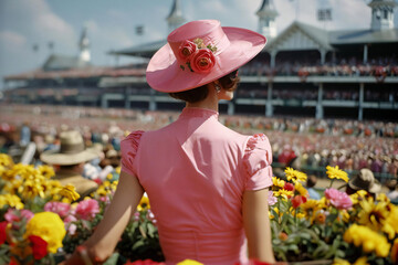 Woman in a Pink Hat at the Races.