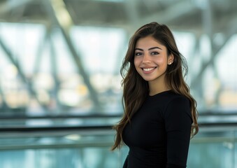 Fototapeta premium Young Woman Smiling at the Airport